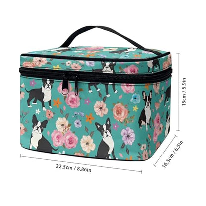 Cosmetic Bags Pug Dog Flower Printed Makeup Organizer Case for Women Ladies Multifunctional Toiletry Bursh Holder Purse Bathroom Receive Bag - color: Pug Dog Flower