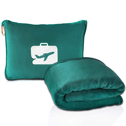 EverSnug Travel Blanket and Pillow - Ultra-Soft, Compact & Lightweight, 65x40 Inches, with Carry Case, Luggage Sleeve & Backpack Clip for Airplane Comfort (Teal) - color: Forest Green