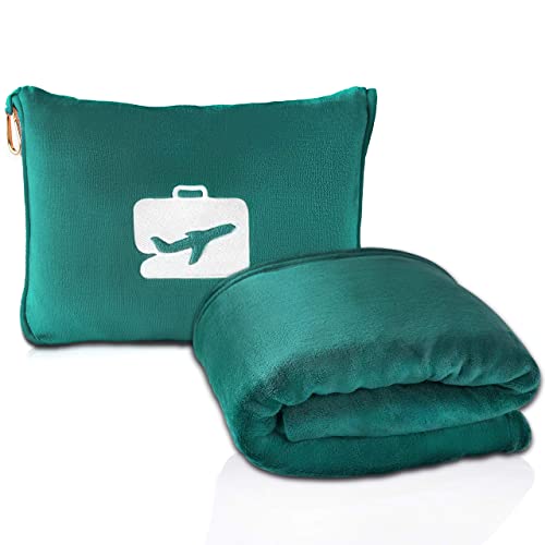 EverSnug Travel Blanket and Pillow - Ultra-Soft, Compact & Lightweight, 65x40 Inches, with Carry Case, Luggage Sleeve & Backpack Clip for Airplane Comfort (Teal) - color: Forest Green