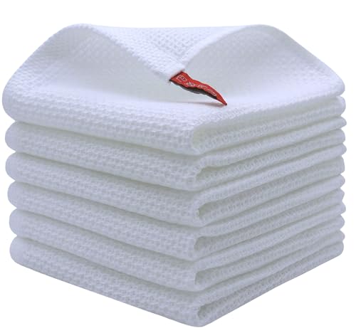 Cotton Dish Rags Dish Cloths for Washing Dishes,12”x12”, 6Pack, White | Soft Kitchen Washcloths Rags, Absorbent Waffle Kitchen Hand Towels, Cotton Dish Towels for Kitchen Drying - color: White, size: 12inch x 12inch