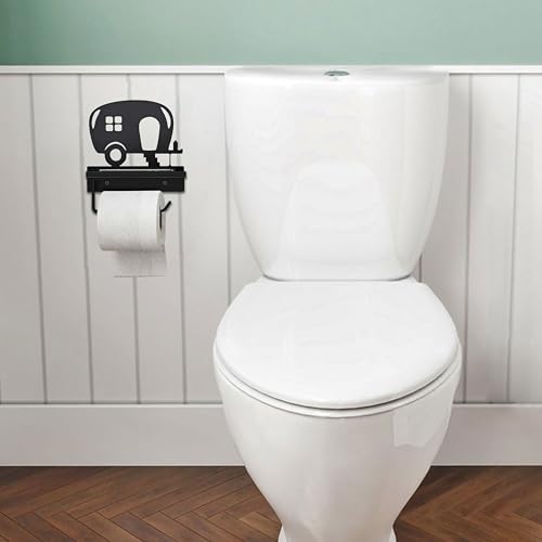 Camper Toilet Paper Holder with Shelf，Unique Bathroom Decor, Farmhouse Theme Bathroom Decor, Black