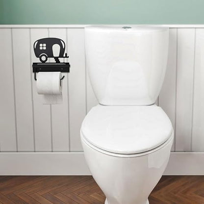 Camper Toilet Paper Holder with Shelf，Unique Bathroom Decor, Farmhouse Theme Bathroom Decor, Black