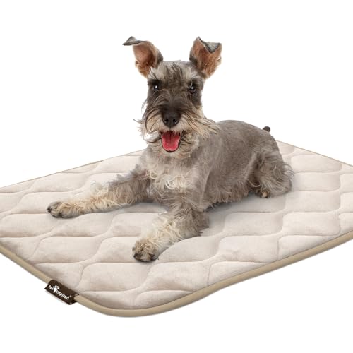 Paw Inspired Washable Padded Crate Mats for Dogs | 35” x 22” Pad, Fits 36-inch Kennels | Leakproof, Waterproof Bottom, Plush Pet Beds (Tan) - color: Tan, size: 36 Inch