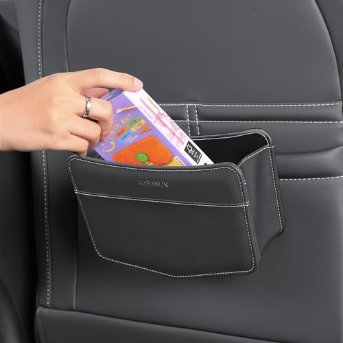 Car Trash Can Small Leather Vehicle Trash Bin Car Dustbin Garbage Organizer Holder with Trash Bag Foldable Mini Cars Storage Bag Container for Auto SUV Van Trucks (Black,Clip on) - color: black, style: clip on