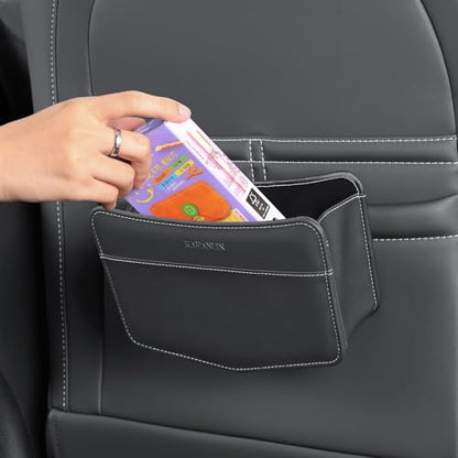 Car Trash Can Small Leather Vehicle Trash Bin Car Dustbin Garbage Organizer Holder with Trash Bag Foldable Mini Cars Storage Bag Container for Auto SUV Van Trucks (Black,Clip on) - color: black, style: clip on