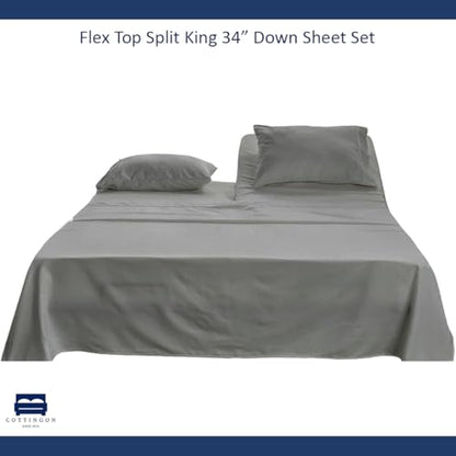 Cottingon 4 Piece Flex Head King Sheet Set, Top 34 Inch Split Sheets for Sleep Number Adjustable Beds, Soft Breathable 100% Egyptian Cotton, Fits Upto 16" Deep Mattress 78"X80"+ 34", Light Grey - color: Light Grey Solid, size: Top Split King :78"x80"+34"s