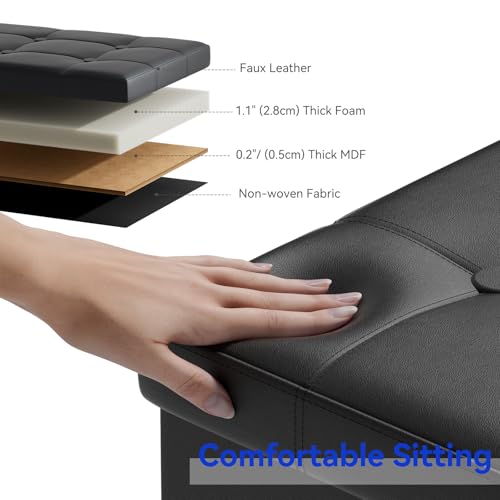 BRIAN & DANY 30 Inches Storage Ottoman Bench, Faux Leather Ottoman with Storage, Folding Bench Shoe, Foot Rest Stool, for Living Room, Black - color: Leather-black
