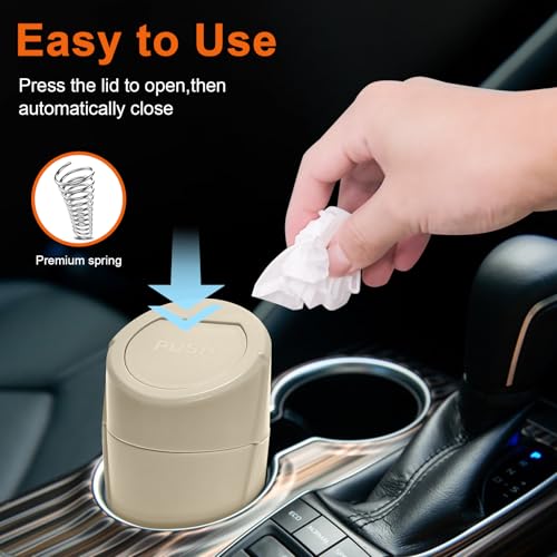 Car Trash Can, 2 Packs Mini Car Garbage Can Cup Holder with Lid | Leakproof Car Trash Bin with 60 Trash Bags, Vehicle Front Back Seat Organizers and Storage for Car, Home, Office, Beige - color: Beige