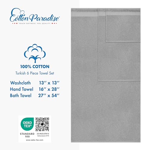 Cotton Paradise 6 Piece Towel Set 100% Cotton Soft Absorbent Turkish Towels for Bathroom 2 Bath Towels 2 Hand Towels 2 Washcloths Light Gray Towel Set - color: Light Grey
