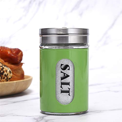 Salt and Pepper Shakers Stainless Steel and Glass Set with Adjustable Pour Holes (Green) - color: Green
