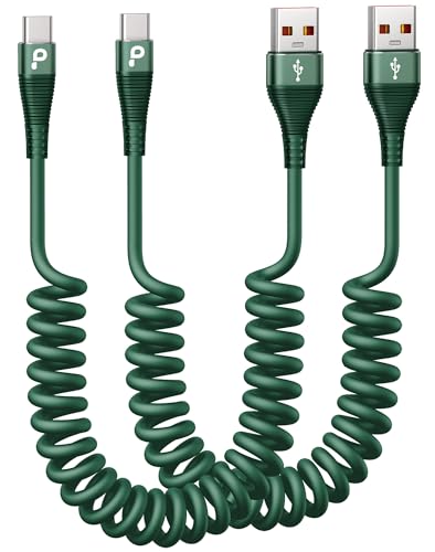 USB to USB C Cable Fast Charging 66W, 2Pack 3ft Coiled USB A to USB C Cable for Car, iPhone USB C Cable Type C Charging for iPhone 17/16/15 Pro Max/Samsung Galaxy S20 S10 and More USB C Devices-Green - color: Green, size: 3FT, style: USB A to USB C