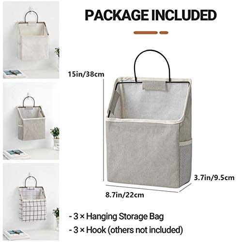 Fabric Wall Hanging Storage Caddy Bag Over the Door Pouch Organizer for Bedroom Bathroom Kitchen (3Pack-B)…