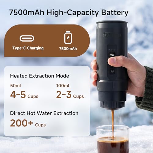 HIBREW H4C Classic - Portable Electric Espresso Machine, USB-C Rechargeable Coffee Maker with Removable Battery, Compatible with Ground Coffee & NS Capsules, Travel & Home(Black) - color: Black