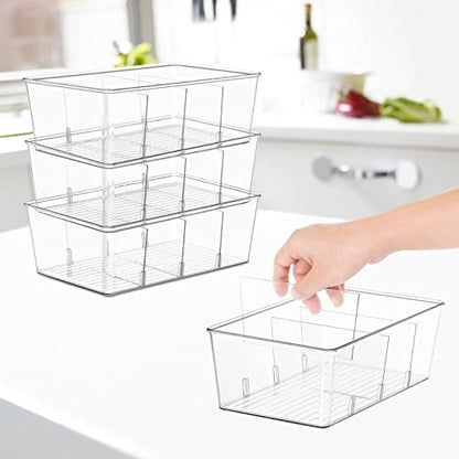 wilfox Pantry Organization, 3 Pack Clear Organizer Bins with Removable Dividers for Pantry, Kitchen, Fridge, Cabinet, Stackable Storage Bins for Snack, Pouches, Spice Packets - size: 3PCS