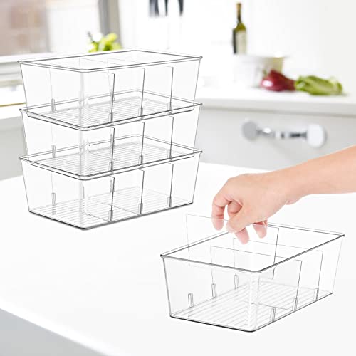 wilfox Pantry Organization, 3 Pack Clear Organizer Bins with Removable Dividers for Pantry, Kitchen, Fridge, Cabinet, Stackable Storage Bins for Snack, Pouches, Spice Packets - size: 3PCS