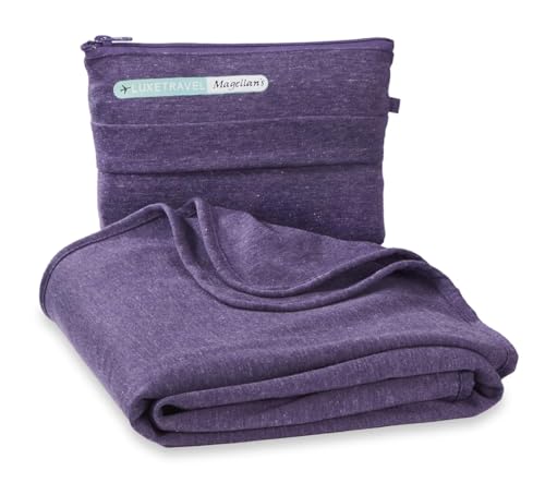 SAGEFINDS Airplane Travel Blanket | Compact Throw Blanket for Camping and Hiking | Converts into a Pillow | Travel Gift | Soft Jersey Knit | Fits in Backpack | Attaches to Luggage | Travel Essential - color: Purple
