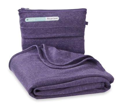 SAGEFINDS Airplane Travel Blanket | Compact Throw Blanket for Camping and Hiking | Converts into a Pillow | Travel Gift | Soft Jersey Knit | Fits in Backpack | Attaches to Luggage | Travel Essential - color: Purple