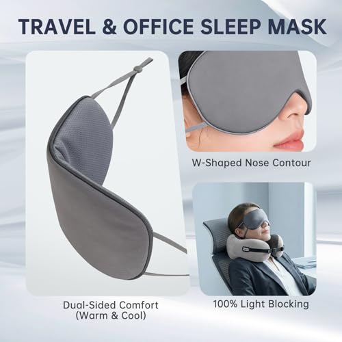 Neck Pillow Travel Pillow - 100% Pure Memory Foam Airplane Pillow with Adjustable Clasp & Removable Cover, Portable Travel Essentials for Long Flights, Car & Office (Light Gray, with Eye Mask) - color: Light Gray, With Eye Mask