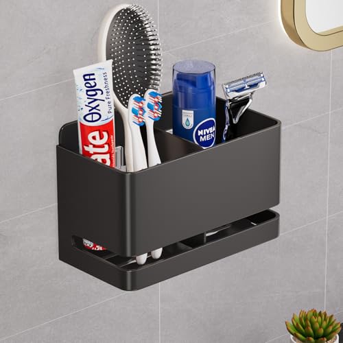 Aluminum Electric Toothbrush Holder - Bathroom Wall Mounted Toothbrush Holder (Black, Double Slot) - size: Double slot