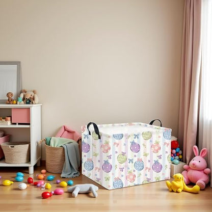 Rectangular Easter Basket Fabric Storage Bin Boxes Collapsible Baby Girl Basket for Clothes Books Shelves Basket(Bowknot Egg) - color: Bowknot Egg