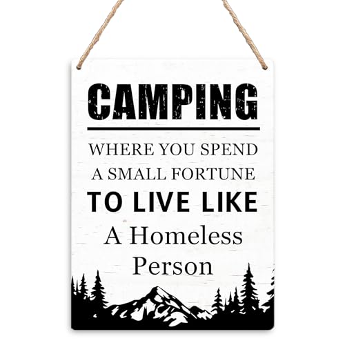 Funny Camping Wooden Signs - RV Camper Gifts, RV Decorations for Inside Camper, Camper Wall Decor, Funny Camping Camper Hanging Plaque Signs for RV 8x10 Inch - color: Homeless 8x10