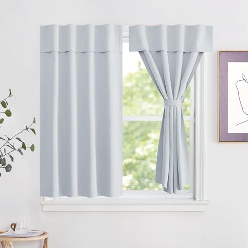 NICETOWN No Drill Privacy Blackout Curtain Greyish White 42" W x 48" L, Self-Adhesive Thermal Insulated Short Curtain for Baby Room, Office, Closet, RV Camper & Pantry, 1 Panel - color: Greyish White, size: 42"W x 48"L (Pack of 1)