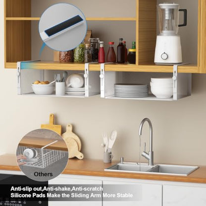 AmonHouseware 2Pack Under Shelf Basket Organizer,Adjustable Hanging Holder for Cabinet Pantry Kitchen Cupboard Desk Counter Bookshelf Organization Add-on Space Saver Heavy Duty Slide-in (White, Large) - color: White