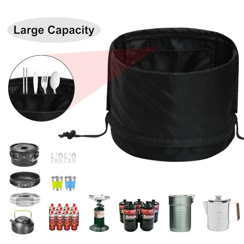 Camping Cookware Mess Kit Bag, High Capacity Camping Tableware Storage Bag, Drawstring Heavy Duty Water Resistant Cookware Organizer for BBQ Outdoor Cooking Essentials (2)
