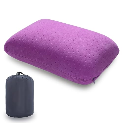 Travel Pillow Small Camping Pillow Memory Foam Bed Neck Soft Home Pillow Lightweight Easy to Carry Removable Pillow Cover for Travel,Sleeping,Nap and Neck,Knee,Leg,Lumbar Support Pillow (Purple) - color: Purple