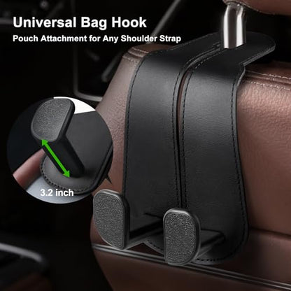 CoBak Extra Wide Car Seat Back Hooks, Premium Stitched Leather Headrest Hangers with Wide Slot Structure, Universal for Any-Width Purses, Handbags, Bags (2 Pack), Black - color: A-Wide Version - Black, size: 2-Hooks