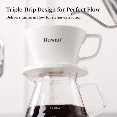 DOWAN Pour Over Coffee Maker, Non-Electric Pour Over Coffee Dripper with Open Base Design, Manual Brew Maker, Single Cups Porcelain Slow Brewing Accessories for Gifts, White - color: White with Open Base Design