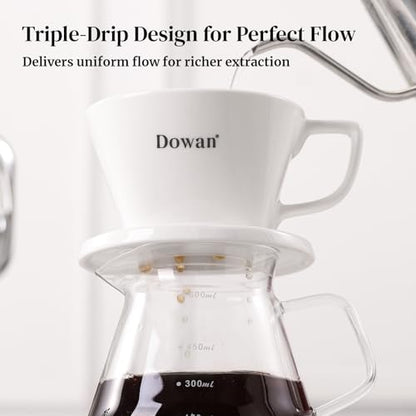 DOWAN Pour Over Coffee Maker, Non-Electric Pour Over Coffee Dripper with Open Base Design, Manual Brew Maker, Single Cups Porcelain Slow Brewing Accessories for Gifts, White - color: White with Open Base Design