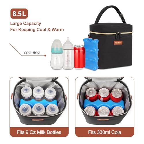 Mancro Breast Milk Cooler Bag with Ice Pack, Baby Bottle Bag Holds 6 Bottles Up to 9oz, Leak-Proof Insulated Storage for Nursing Moms, Daycare or Travel, Pink & Beige - color: Pink Beige