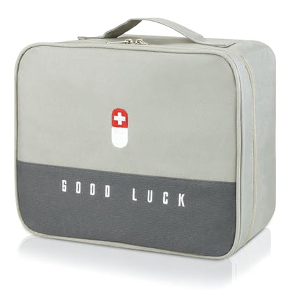 First Aid Bag Empty, Multifunction Emergency Medicine Storage Bag for Outdoor Camping Hiking Travel Emergency (Light Grey)