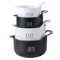 Rae Dunn Non-Slip Mixing Bowls - 4 Piece Nesting Plastic Mixing Bowl Set with Pour Spouts and Handles-Measurement Markings (Black) - color: Black