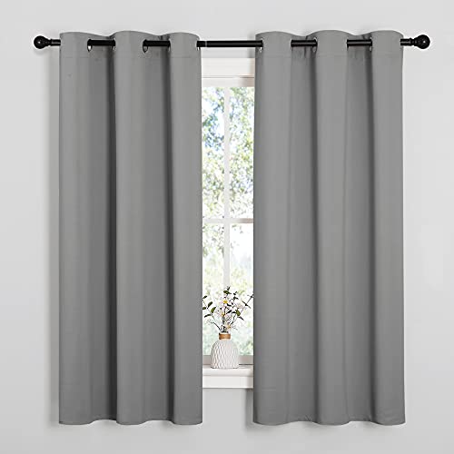 NICETOWN Silver Grey Thermal Insulated Grommet Blackout Curtains, Kids Window Drape Panel for Nursery, Privacy Short Curtains (2 Panels, W42 x L48 -Inch) - color: Silver Grey, size: 42"W x 48"L (Pack of 2)