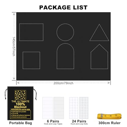 RUseeN Portable Blackout Shades (79" x 57") Window Curtains, 100% Blackout Material Temporary Blinds for Baby Nursery, Bedroom, Dorm Room, Office or Travel Use - size: 57"W x 78.7"L (Pack of 1)