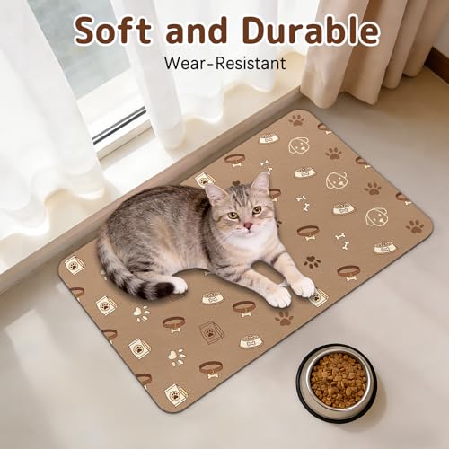 Dog Food Mat for Bowls, Absorbent Quick Dry Dog Cat Mats for Food and Water, Non-Slip Backing Pet Mat Pet Supplies - Bone Pattern - color: Bone1