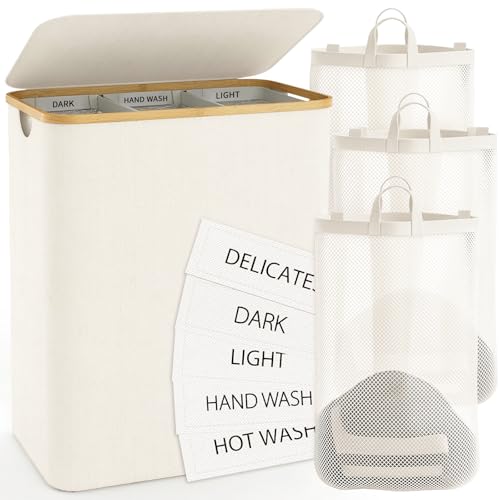 Hampers for Laundry Basket with Lid, 160L Extra Large Laundry Hamper 3 Section Dirty Clothes Hampers for Laundry Divided Laundry Basket Organizer for Bedroom,Laundry Room, Dirty Clothing Hamper, Beige - color: Beige, size: 160L