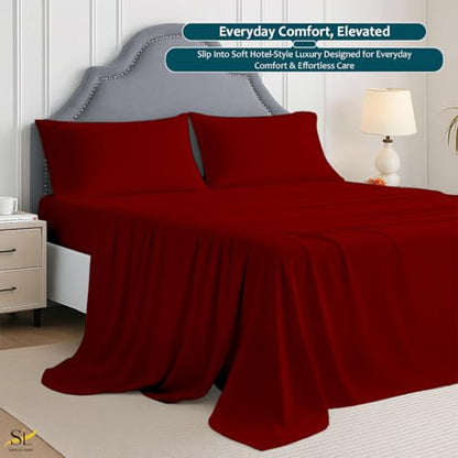Shreem Linen Queen Sheet Set - 4 Piece Ultra Soft Brushed Microfiber Bed Sheets - 15" Deep Pockets, Wrinkle-Free & Breathable for a Secure Fit Sheets & Pillowcases (Queen, Burgundy) - color: Burgundy, size: Queen