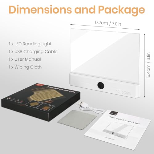 Book Light, Rechargeable Clear LED Flat Reading Light for Reading in Bed at Night with 3 Colors & Timer, Dimmable Full Page Panel Plate Lamp, Bookish Gifts for Readers Kids Women Men (White) - color: White