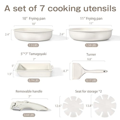 GiPP Ceramic Pots and Pans Set Non Stick, Nonstick Detachable Handle Cookware Sets, Non Toxic Induction Kitchen Pot and Pan with Removable Handle, Healthy RV Cookware, Dishwasher ＆Oven Safe, 7 Piece - color: White, size: 7PCS 04