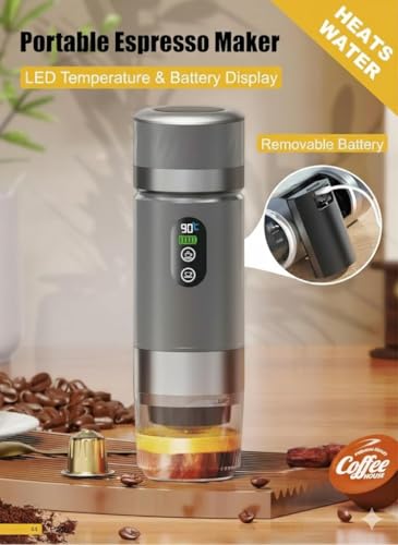 Portable Coffee Maker KF-JN-03 with Digital Display & 20 BAR Pressure – Hot & Cold Brew, Compatible with Coffee Grounds and Capsules, Compact Single-Serve Design with Transparent Cup & 60ml Tank - color: Silver