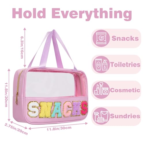 Snack Bags Chenille Letter Clear Makeup Bag Snacks Bags for Travel, Clear Snack Pouch, Preppy Cosmetic Bag, Sunscreen Bag, Travel Toiletry Pouches Cosmetic Pouch for Women and Girls - color: Purple