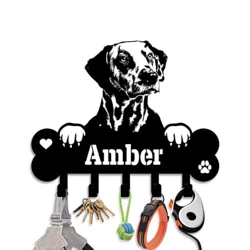 NIWAHO Personalized Dog Leash Holder Wall Mount - Custom Dalmatian Metal Silhouette Sign with Bone Key Hooks, Entryway & Pet Room Organizer Decor - color: Dalmatian