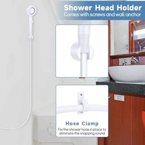 RV Shower Head with Hose, 5+1 Mode High Pressure Shower Head Replacement with On/Off Switch, Water Saving Motorhome Shower Head, Shower Head for RV/Campervan, Caravan - color: White
