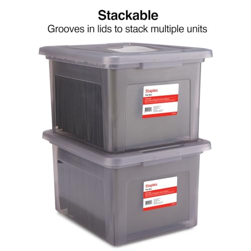 STAPLES File Box Plastic File Box Snap, Letter/Legal Size, Frost Gray, 2/Pack - color: Gray, size: 2 Pack, style: Box (Snap Lid)
