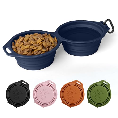 Pup Culture Dual Collapsible Dog Bowls | Silicone Travel Water Bowl for Dogs | Food Grade, No Plastic Rim, Portable Dog Bowl for Food and Water - Easy to Clean | BPA Free and Safe for Your Pup-Navy - color: Navy