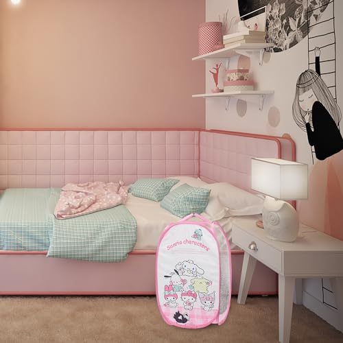 Cute Mesh Popup Laundry Hamper with Carry Handles, Large Capacity Foldable Lightweight Dirty Clothes Basket for Girls Room, Dorm | Travel & Camping - color: Pink-1-4