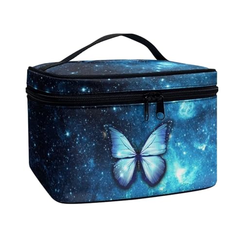 Flashideas Blue Butterfly Make Up Bag Zipper Makeup Organizer Large Capacity Travel Toiletry Bag Easy to Take Can Hold Makeup Brushes Skincare for Cosmetics Vertical Storage - color: Blue Butterfly 2